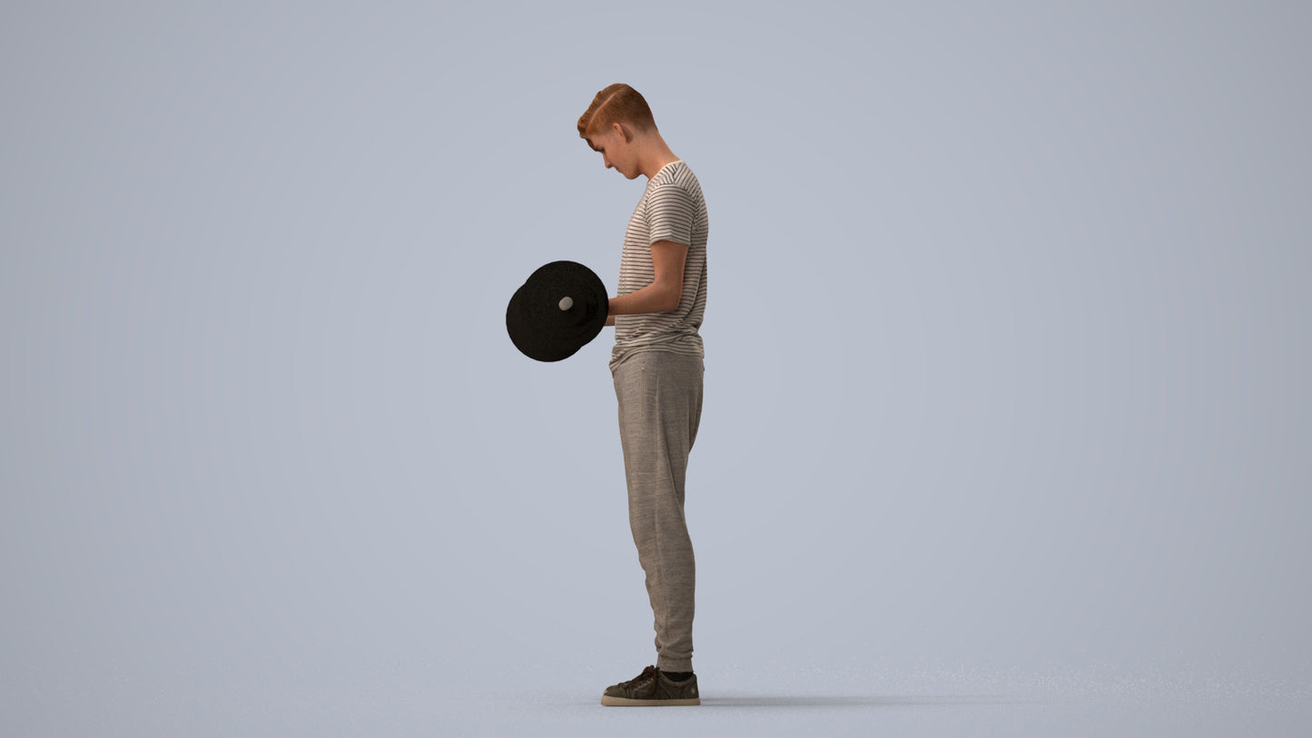 3D human model man sport, photogrammetry scanned person for archviz, three-quarter view render