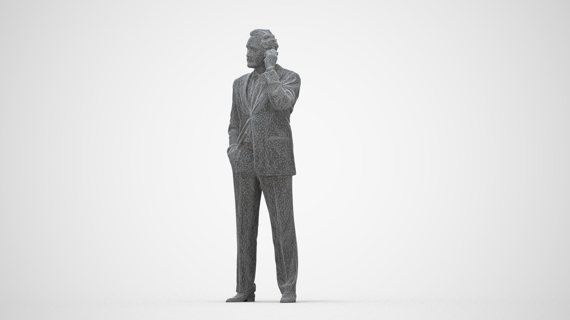 photogrammetry 3D man business standing, realistic human model archviz FBX, wireframe back view