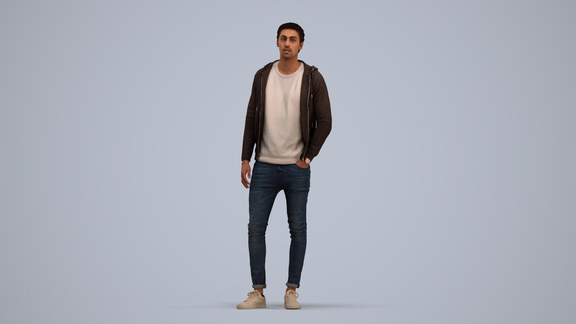 photogrammetry 3D man casual walking, realistic human model archviz FBX, standing pose render