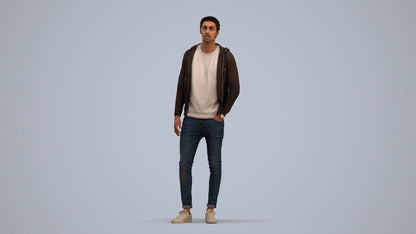 photogrammetry 3D man casual walking, realistic human model archviz FBX, standing pose render