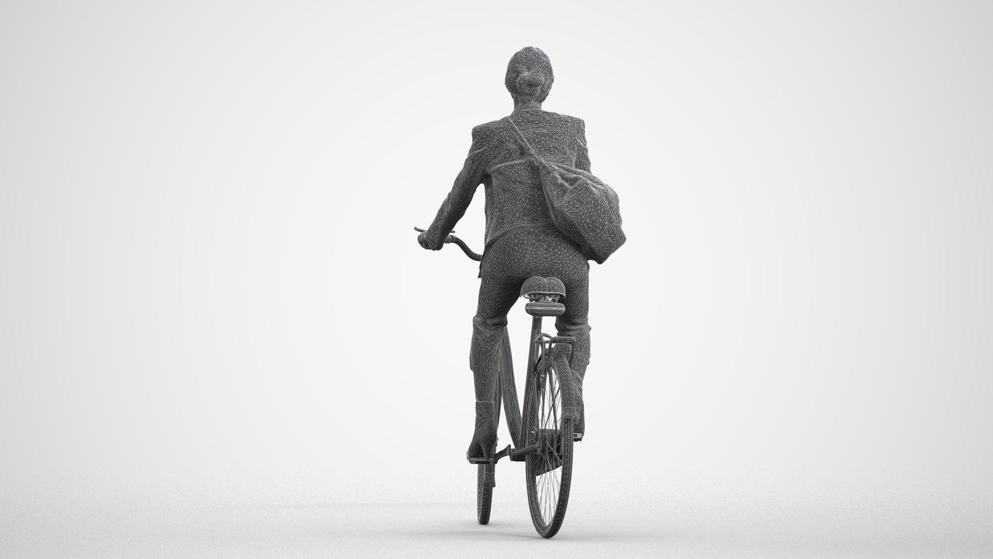 photogrammetry 3D woman business cycling, realistic human model archviz FBX, wireframe front view