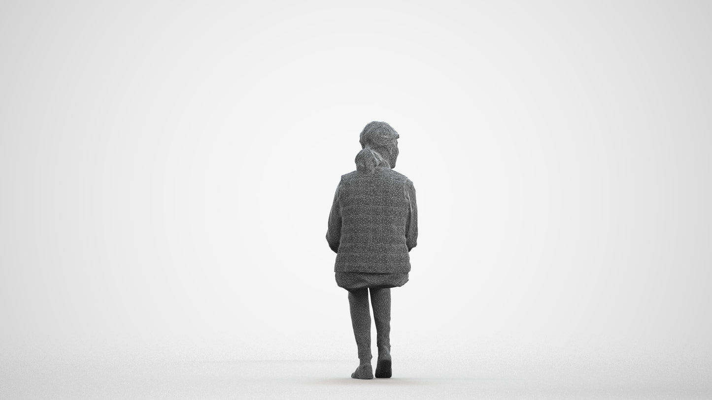 scanned 3D senior woman casual sitting, photogrammetry people for Enscape and V-Ray, wireframe front view