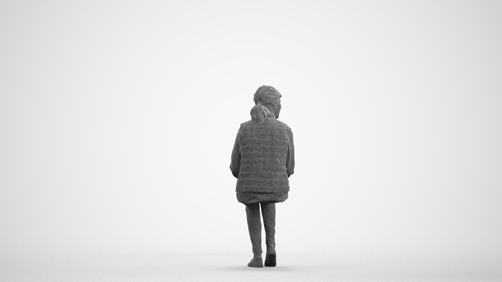 scanned 3D senior woman casual sitting, photogrammetry people for Enscape and V-Ray, wireframe front view