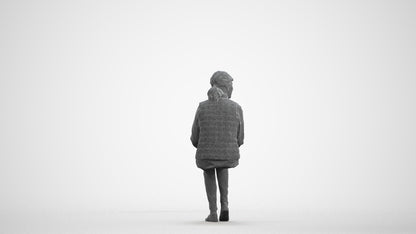 scanned 3D senior woman casual sitting, photogrammetry people for Enscape and V-Ray, wireframe front view