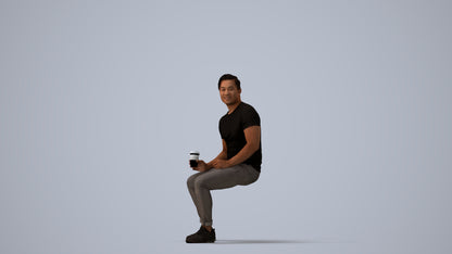 realistic 3D man casual sitting, scanned archviz people for Blender and 3ds Max, three-quarter view render