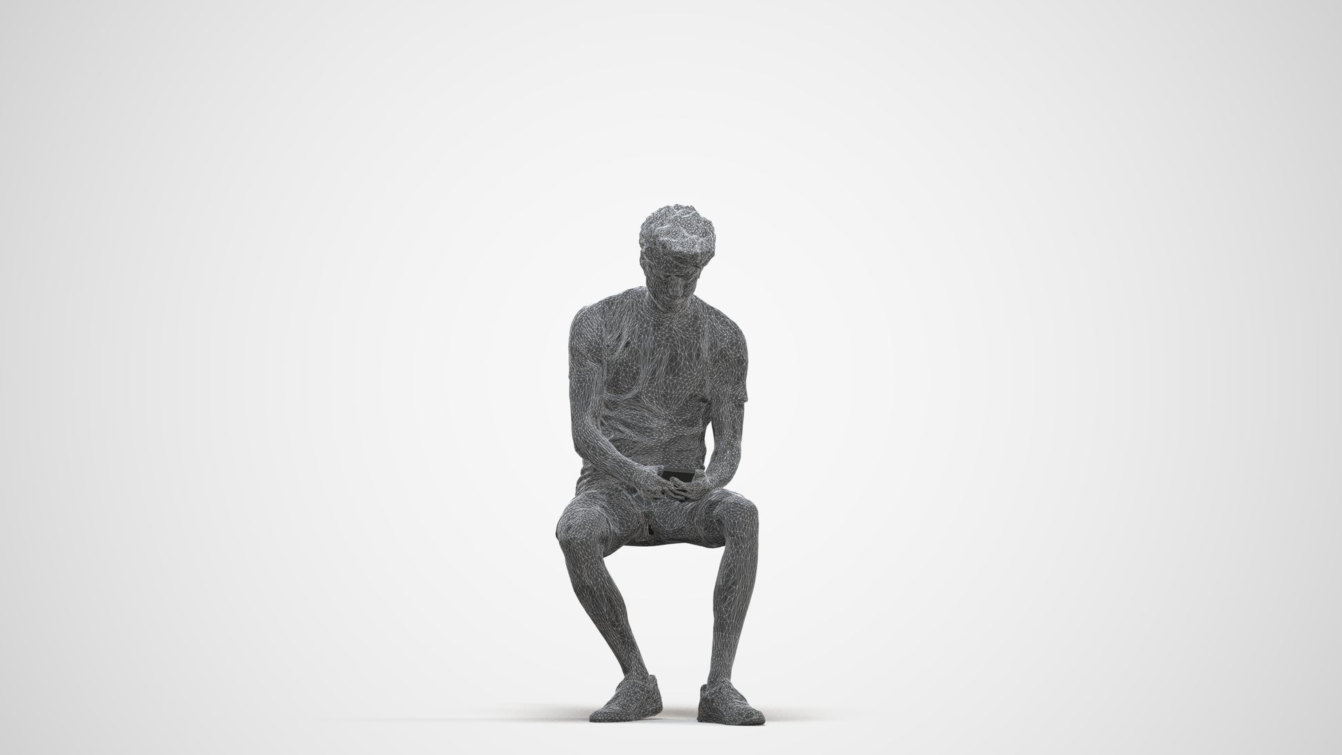 realistic 3D man casual sitting, scanned archviz people for Blender and 3ds Max, three-quarter front view render