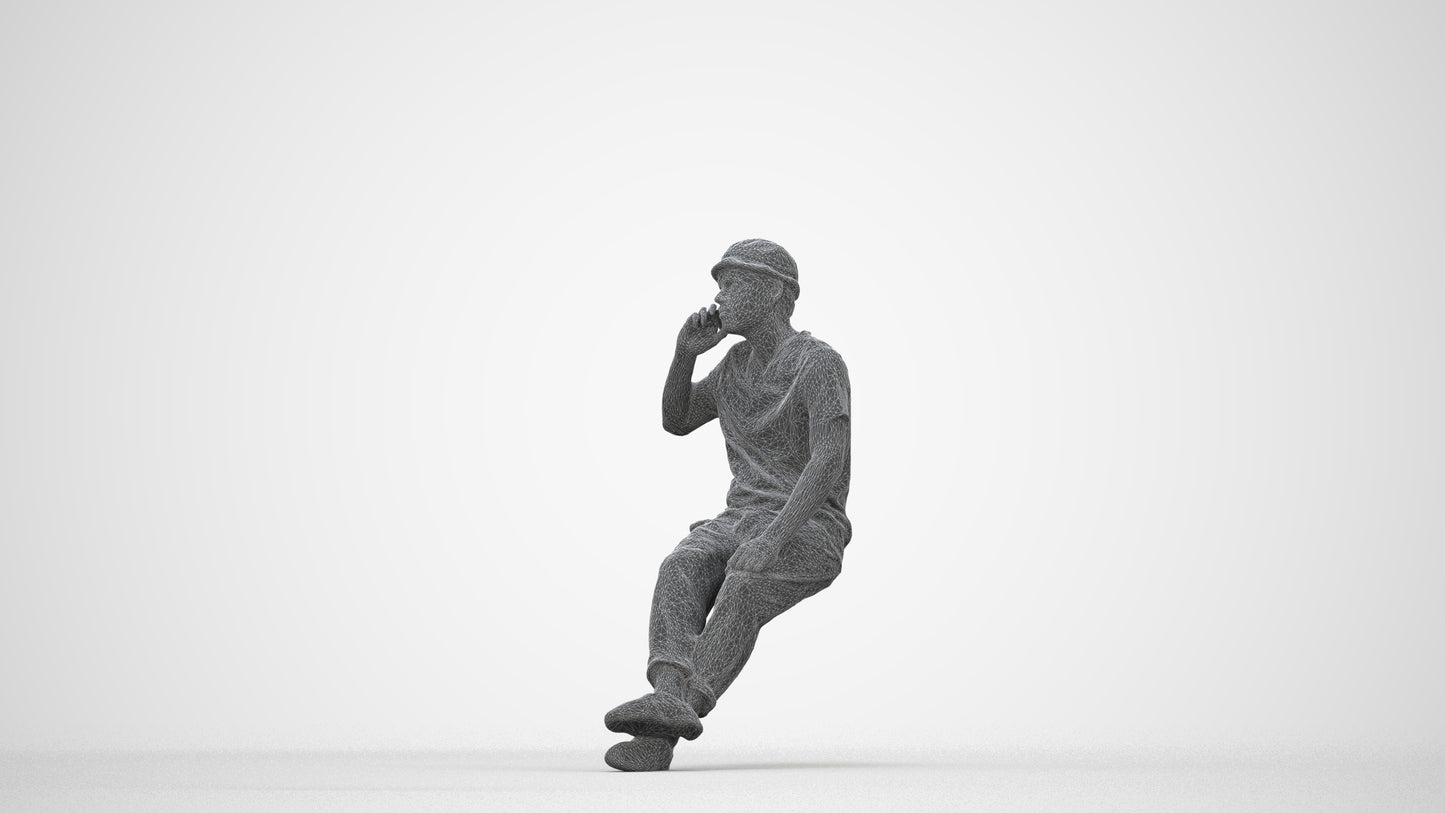 photogrammetry 3D man casual sitting, realistic human model archviz FBX, wireframe back view