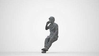 photogrammetry 3D man casual sitting, realistic human model archviz FBX, wireframe back view