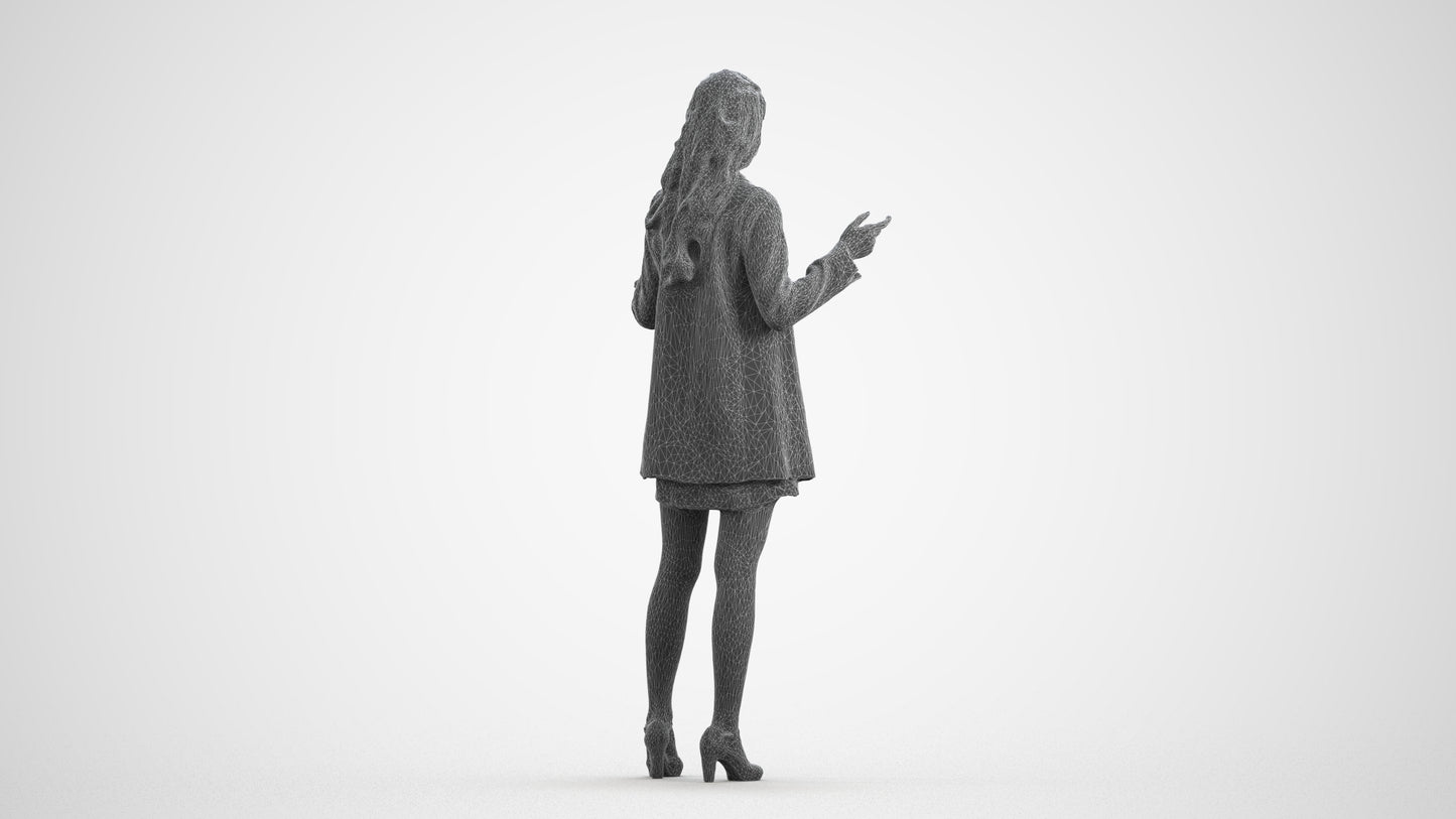 realistic 3D woman business, scanned archviz people for Blender and 3ds Max, wireframe front view