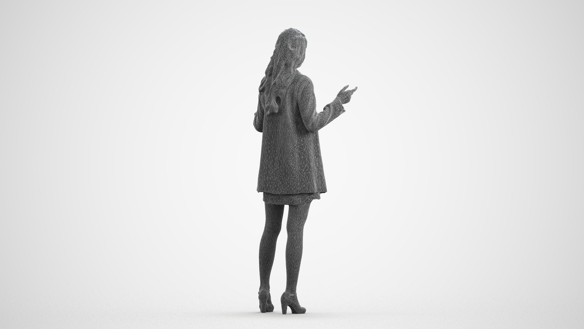 realistic 3D woman business, scanned archviz people for Blender and 3ds Max, wireframe front view