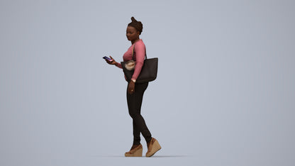 photogrammetry 3D woman casual walking, realistic human model archviz FBX, top-down view render