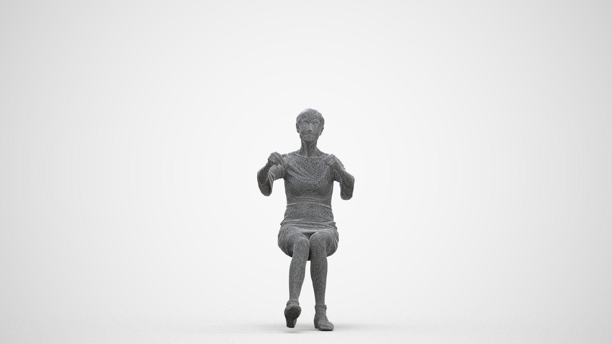 3D people model senior woman business sitting, scanned human for 3ds Max rendering, three-quarter front view render