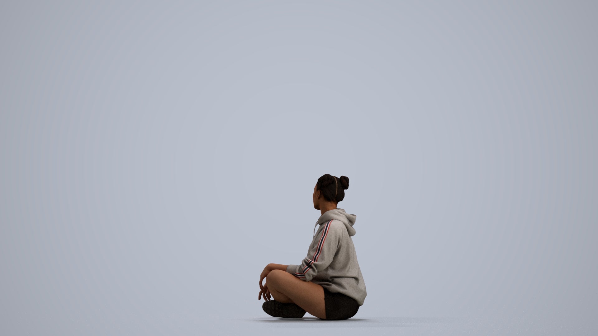 photogrammetry 3D woman casual sitting, realistic human model archviz FBX, front view render