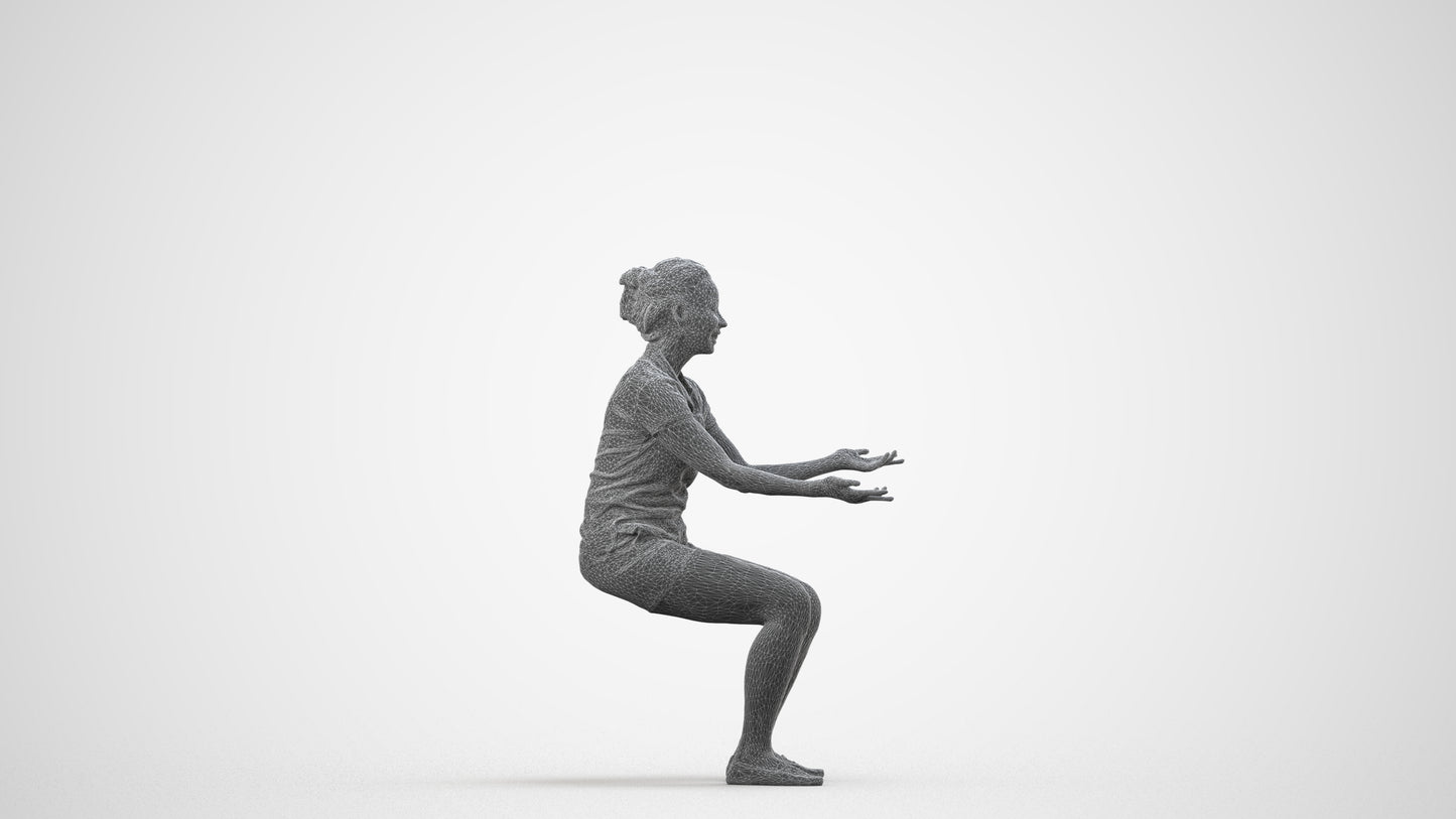 realistic 3D people woman casual sitting, render-ready for V-Ray and Corona, FBX OBJ, wireframe side view