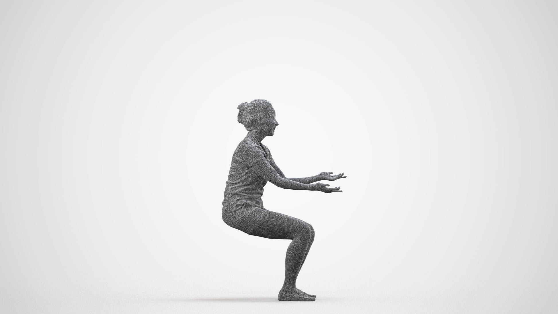 realistic 3D people woman casual sitting, render-ready for V-Ray and Corona, FBX OBJ, wireframe side view