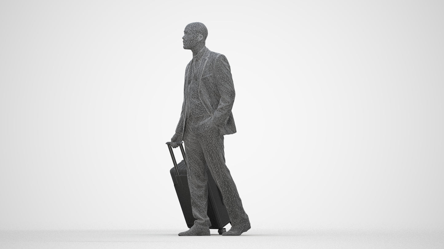 3D people model man business, scanned human for 3ds Max rendering, wireframe back view