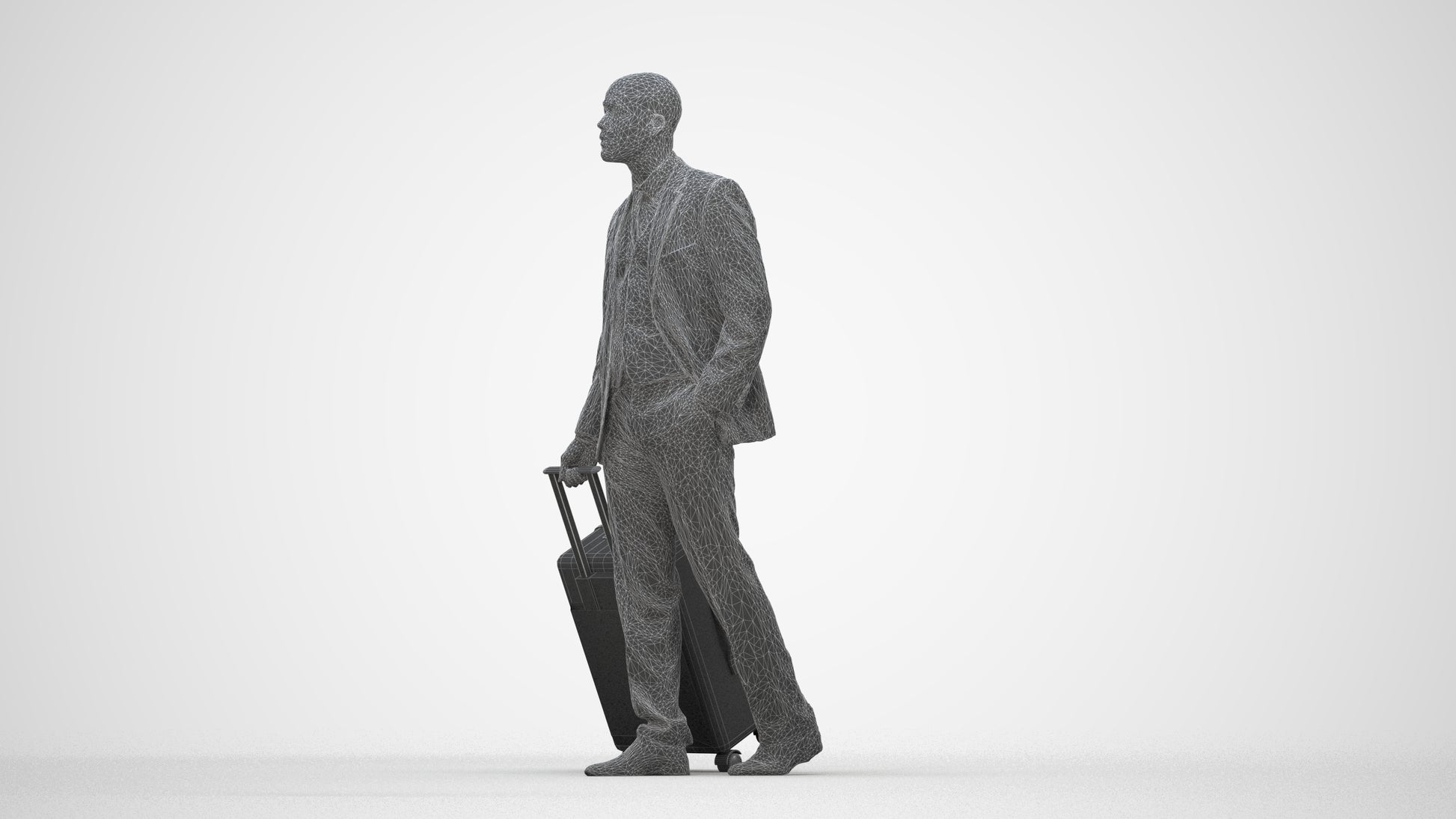3D people model man business, scanned human for 3ds Max rendering, wireframe back view