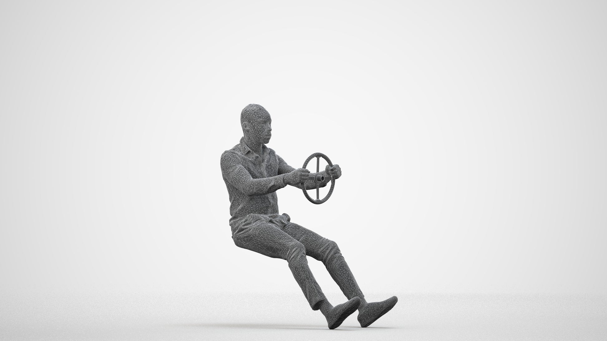 photogrammetry 3D boy casual driving, realistic human model archviz FBX, wireframe side view