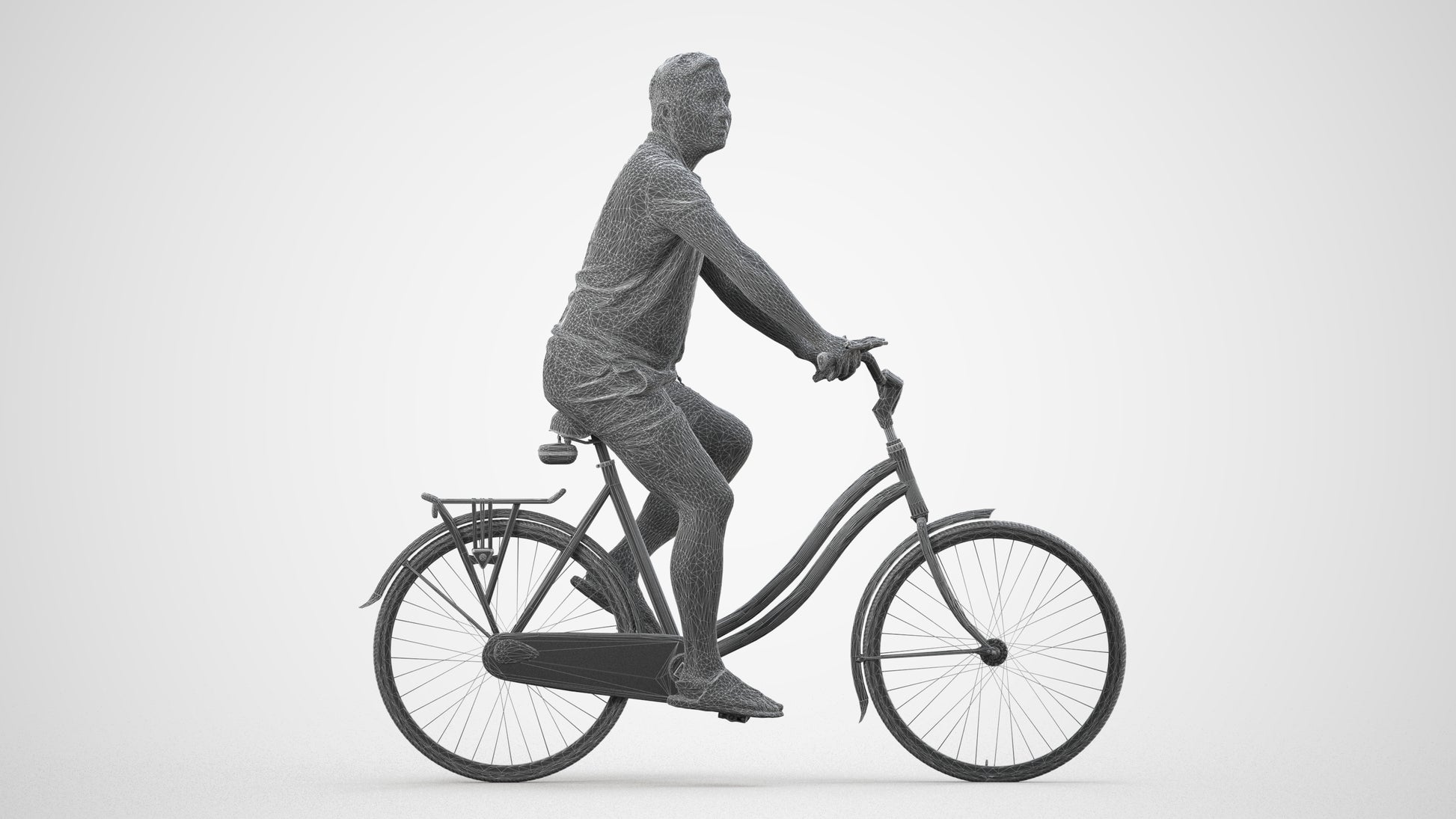 scanned 3D man casual cycling, photogrammetry people for Enscape and V-Ray, wireframe side view