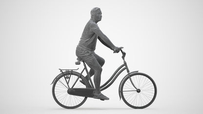 scanned 3D man casual cycling, photogrammetry people for Enscape and V-Ray, wireframe side view