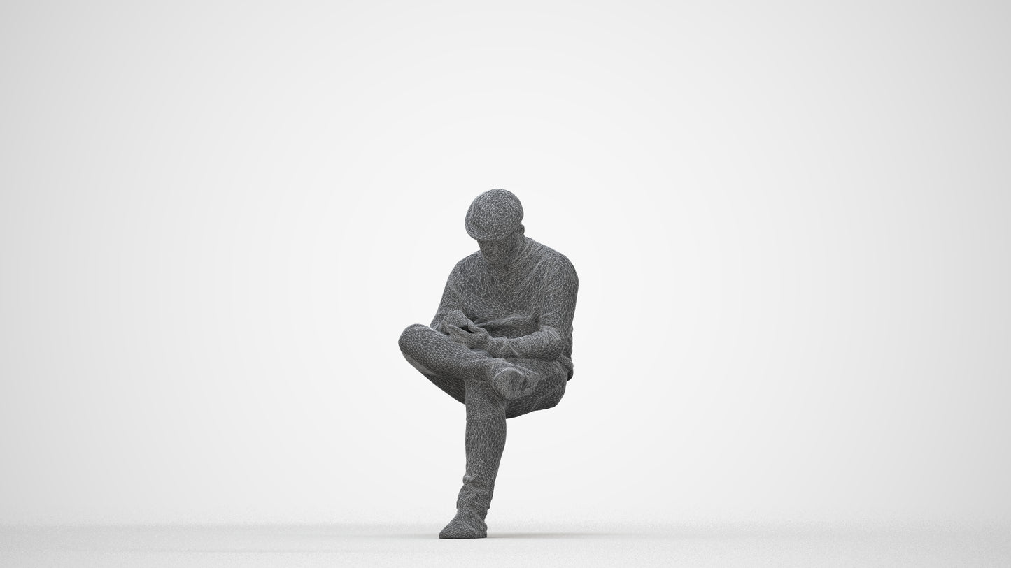 realistic 3D human man casual sitting, archviz people FBX OBJ for Blender, wireframe back view