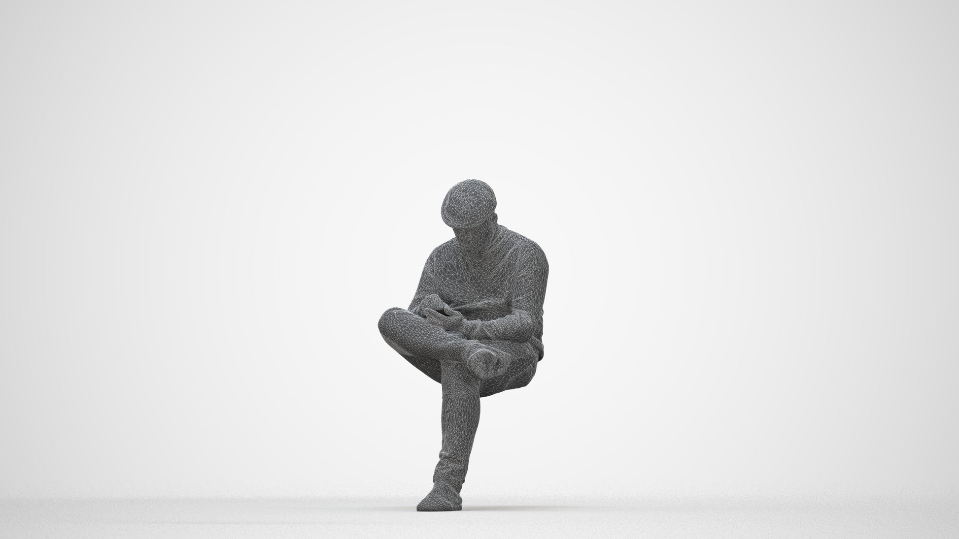 realistic 3D human man casual sitting, archviz people FBX OBJ for Blender, wireframe back view