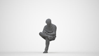 realistic 3D human man casual sitting, archviz people FBX OBJ for Blender, wireframe back view