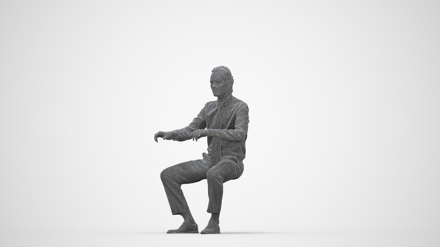 3D human model man business, photogrammetry scanned person for archviz, wireframe back view