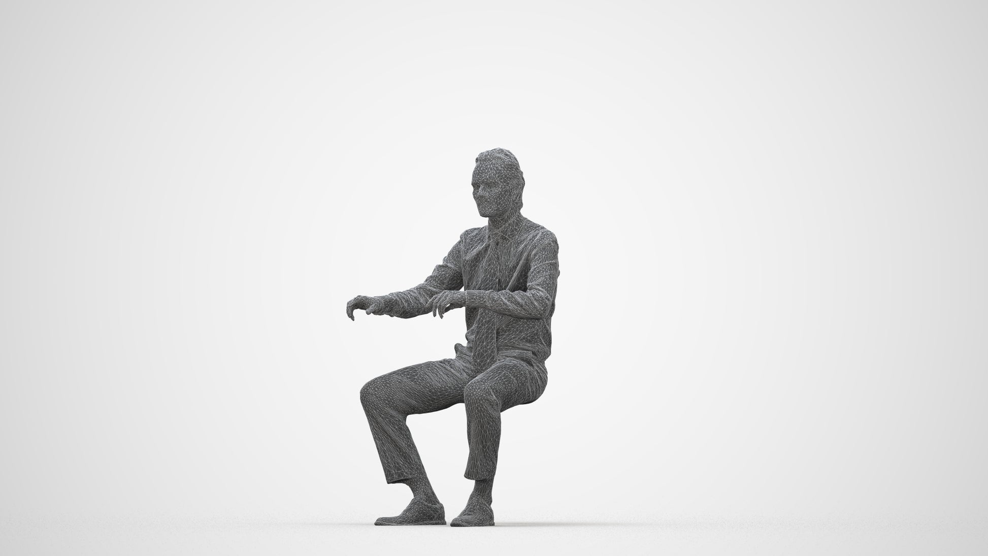 3D human model man business, photogrammetry scanned person for archviz, wireframe back view
