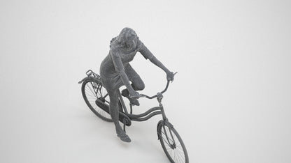 3D people model senior woman casual cycling, scanned human for 3ds Max rendering, wireframe three-quarter view