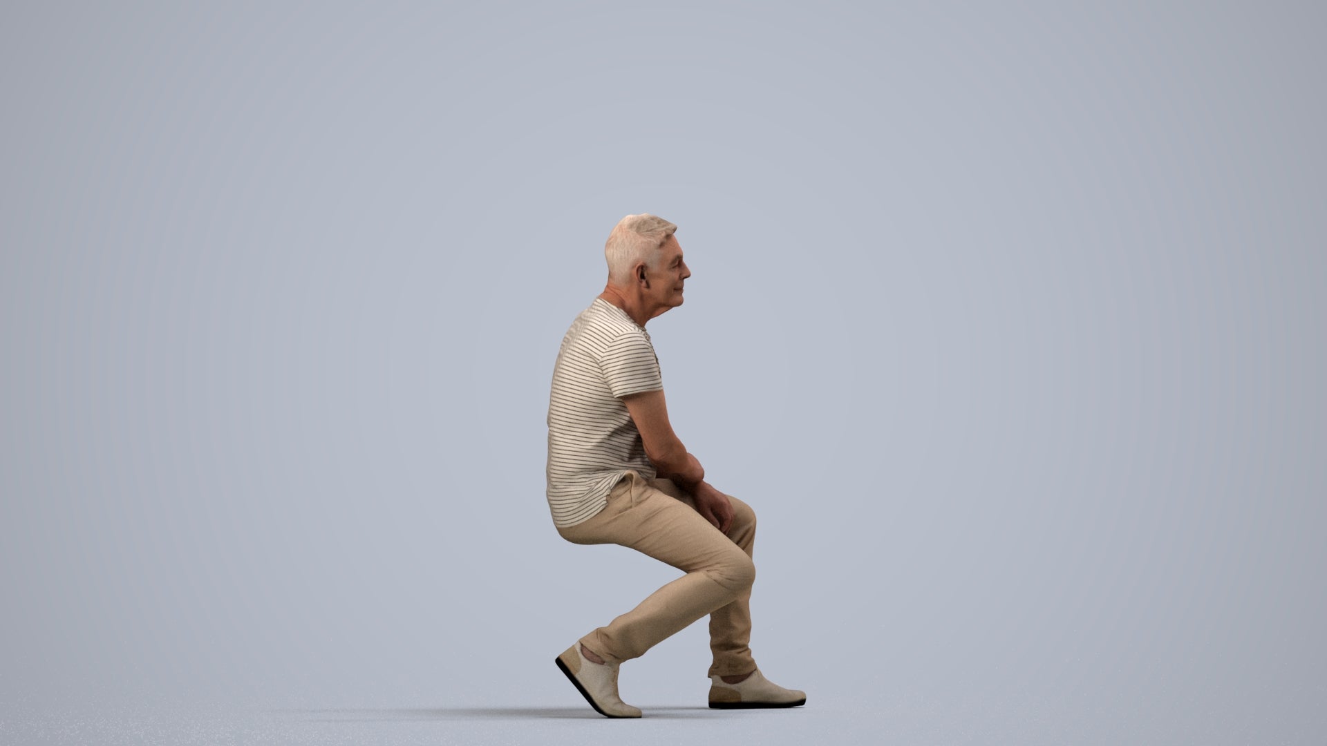 scanned 3D senior man casual sitting, photogrammetry people for Enscape and V-Ray, side view render