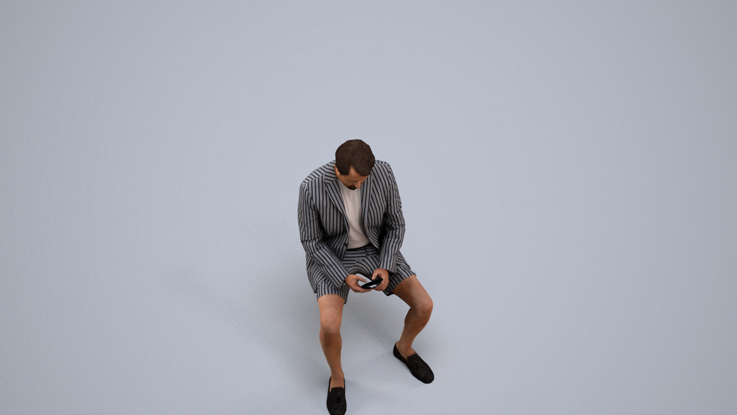 3D scanned man sitting business, photorealistic archviz people for Enscape and SketchUp, back view render