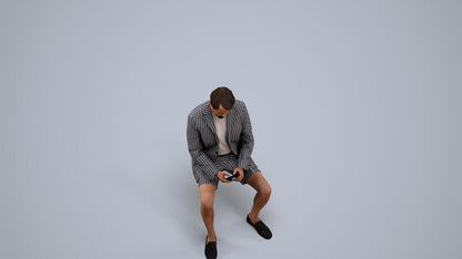 3D scanned man sitting business, photorealistic archviz people for Enscape and SketchUp, back view render