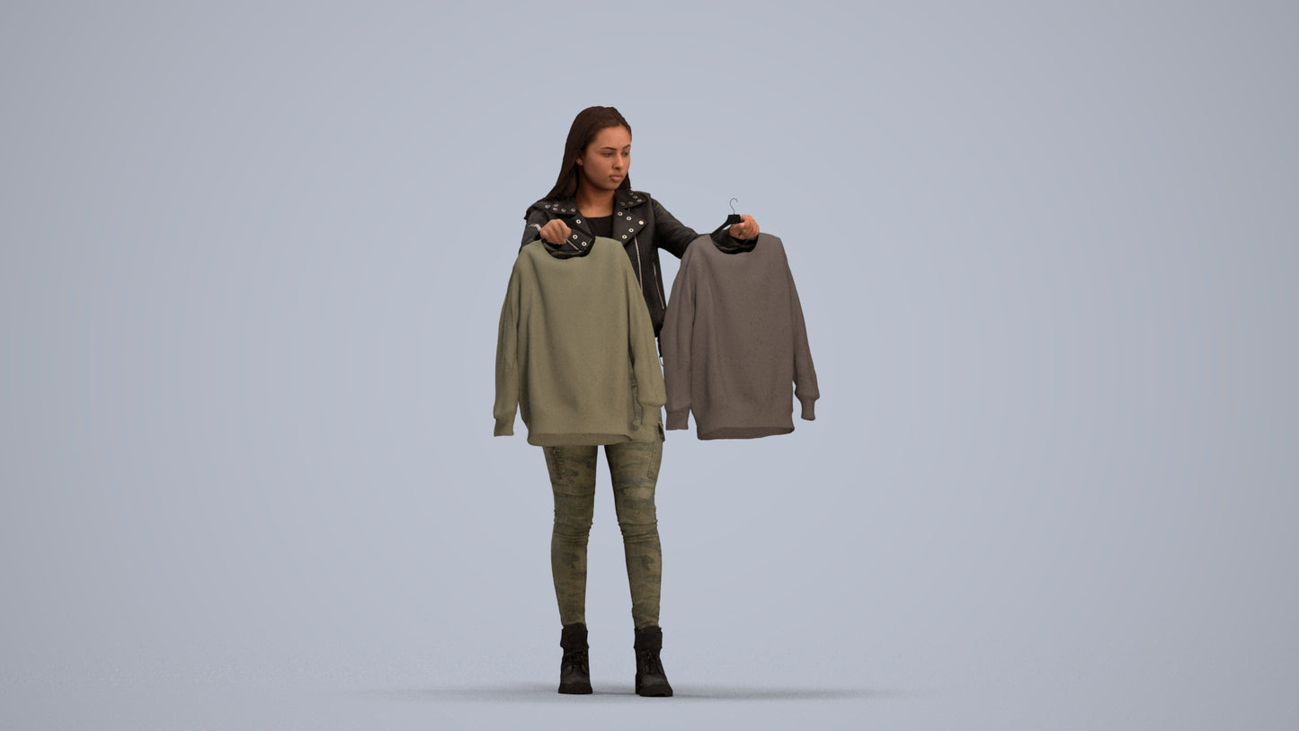 realistic 3D woman casual shopping, scanned archviz people for Blender and 3ds Max, standing pose render