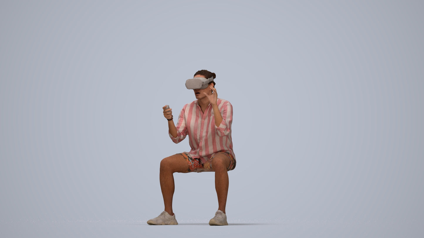3D scanned man sitting casual, photorealistic archviz people for Enscape and SketchUp, top-down view render