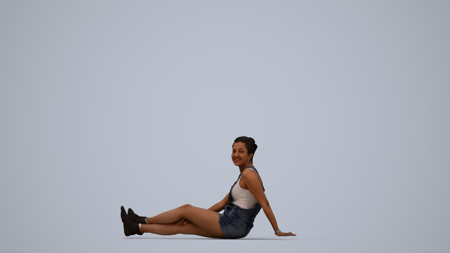 realistic 3D people woman casual sitting, render-ready for V-Ray and Corona, FBX OBJ, top-down view render