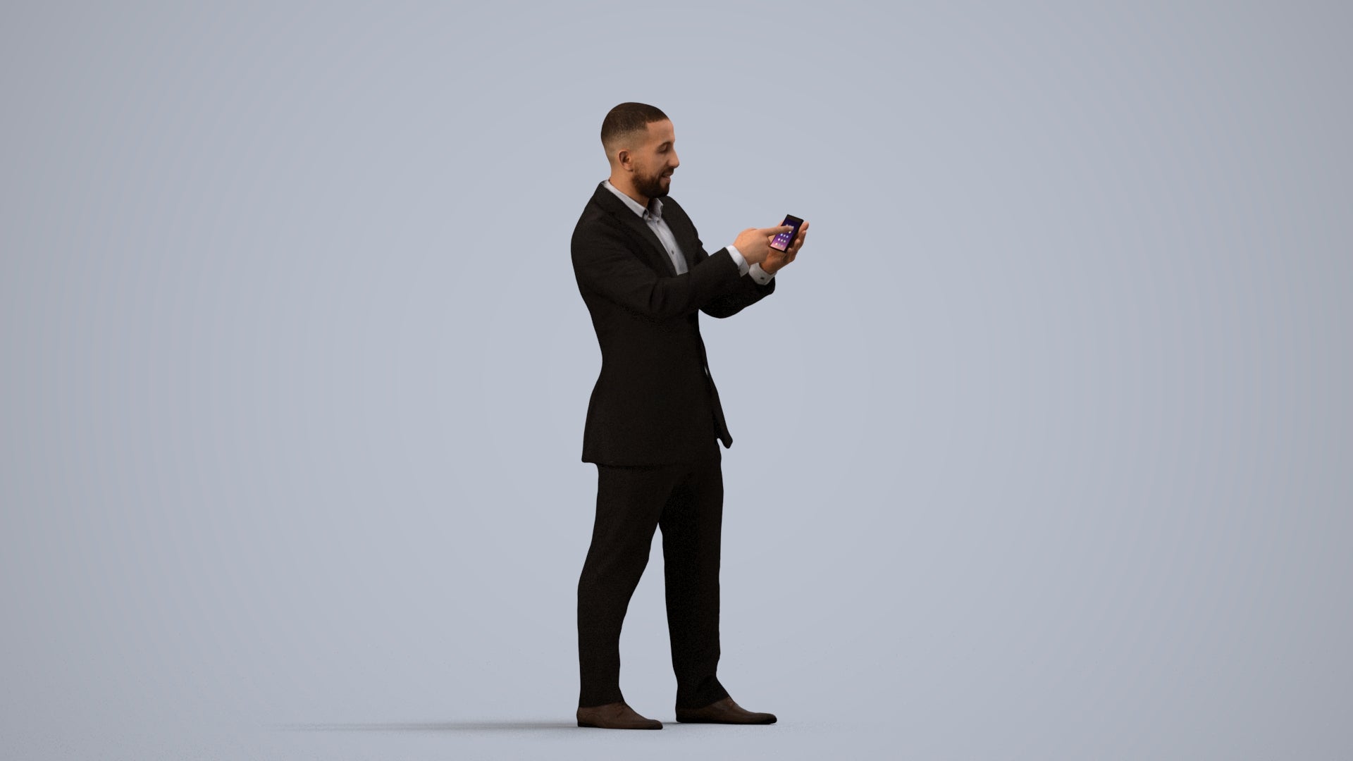 photogrammetry 3D man business, realistic human model archviz FBX, side view render