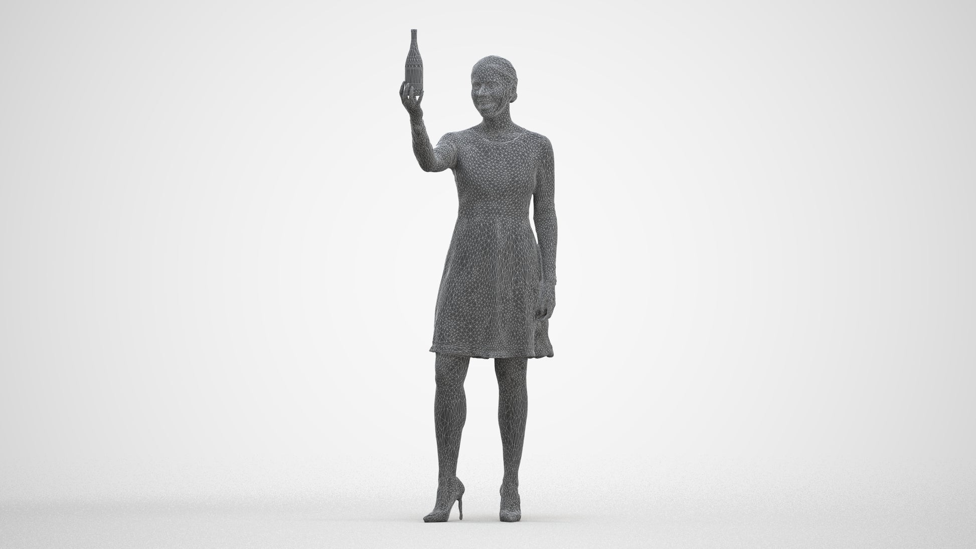 photogrammetry 3D woman casual hospitality, realistic human model archviz FBX, three-quarter front view render