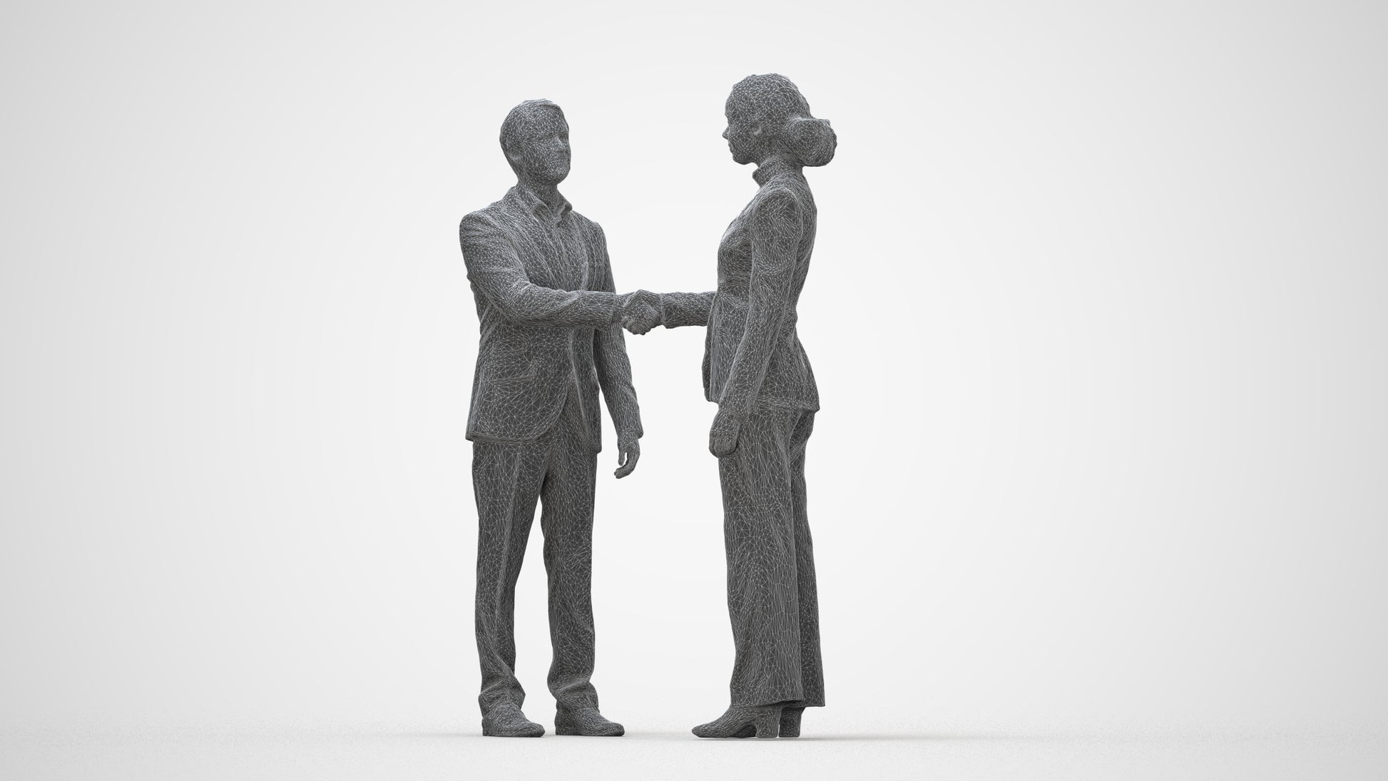 scanned 3D woman business, photogrammetry people for Enscape and V-Ray, wireframe back view