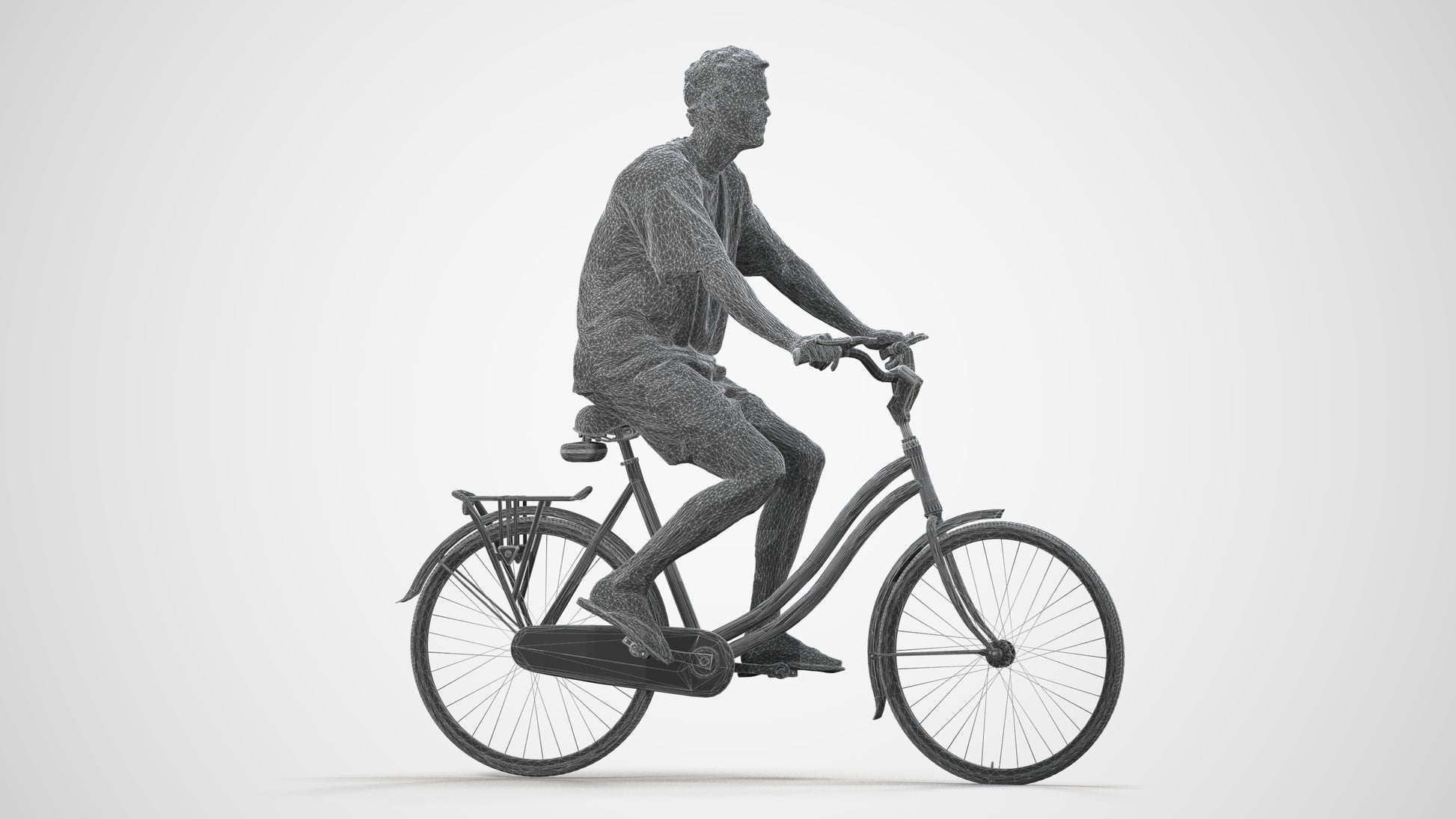 3D people model woman casual cycling, scanned human for 3ds Max rendering, wireframe side view