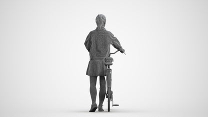 scanned 3D woman casual cycling, photogrammetry people for Enscape and V-Ray, wireframe front view