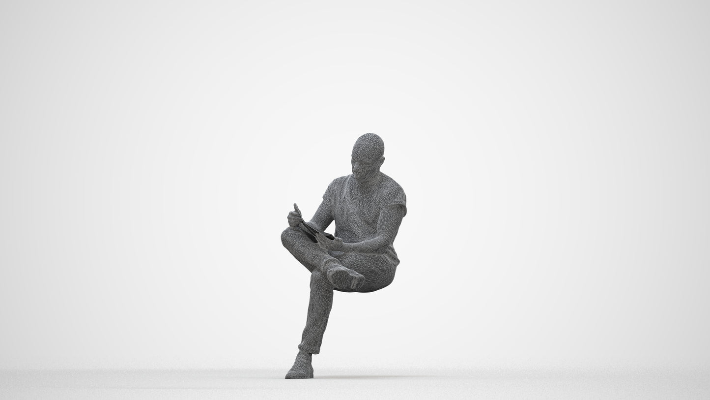 realistic 3D people man casual sitting, render-ready for V-Ray and Corona, FBX OBJ, wireframe back view