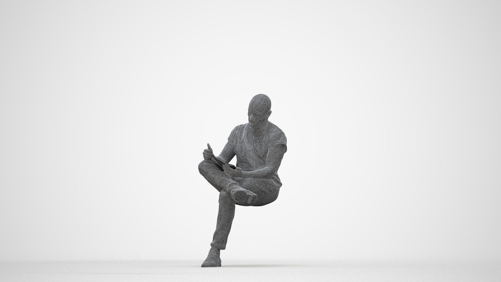 realistic 3D people man casual sitting, render-ready for V-Ray and Corona, FBX OBJ, wireframe back view