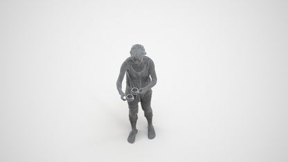 scanned 3D senior woman casual standing, photogrammetry people for Enscape and V-Ray, wireframe three-quarter view