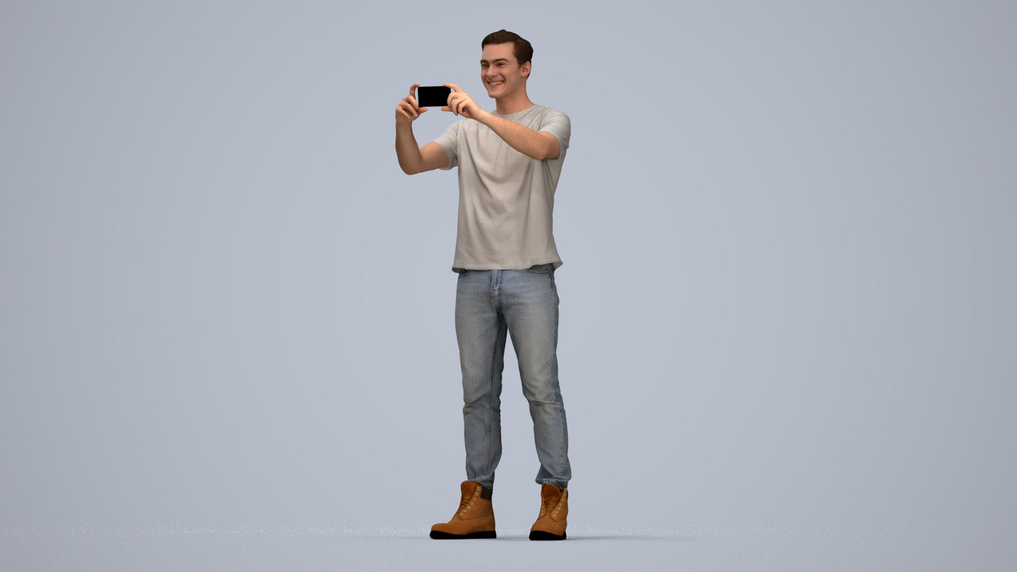 3D scanned man standing casual, photorealistic archviz people for Enscape and SketchUp, top-down view render