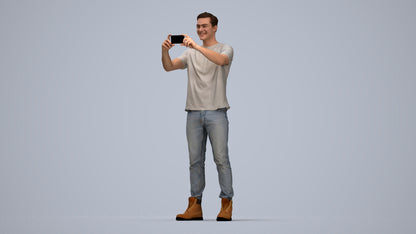 3D scanned man standing casual, photorealistic archviz people for Enscape and SketchUp, top-down view render