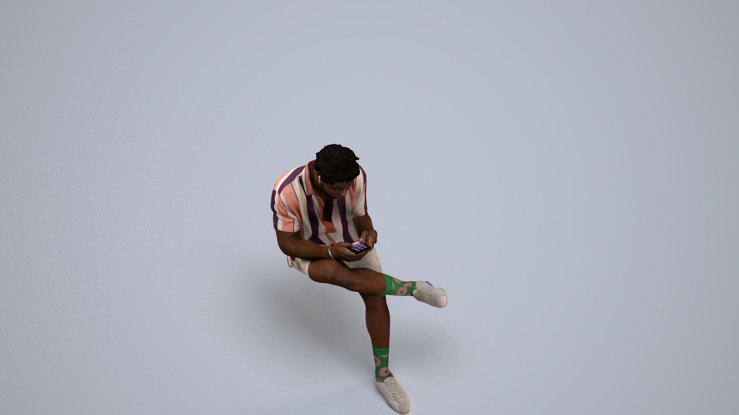 realistic 3D people man casual sitting, render-ready for V-Ray and Corona, FBX OBJ, back view render