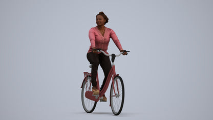 realistic 3D woman casual cycling, scanned archviz people for Blender and 3ds Max, standing pose render