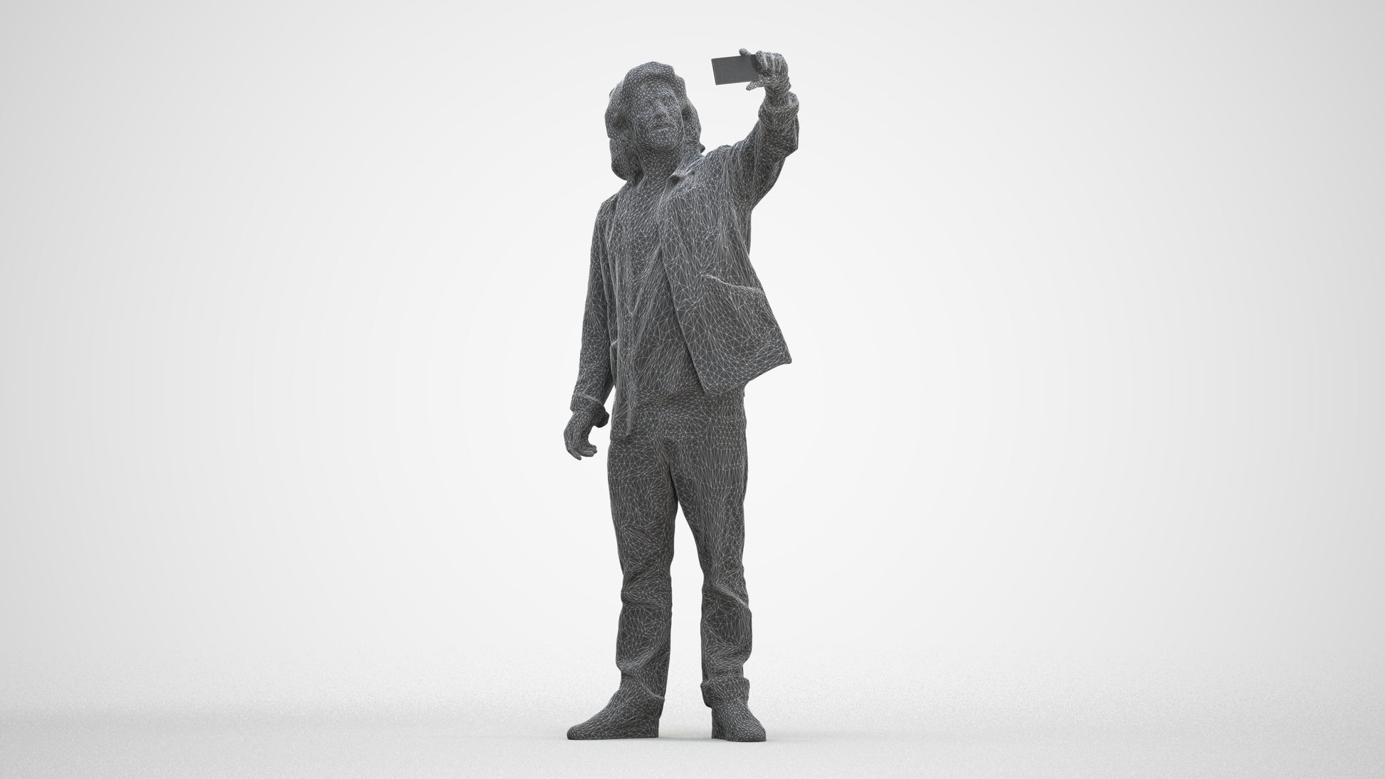 3D human model man casual standing, photogrammetry scanned person for archviz, three-quarter front view render