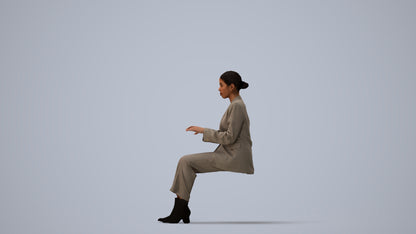 3D human model woman business, photogrammetry scanned person for archviz, three-quarter view render